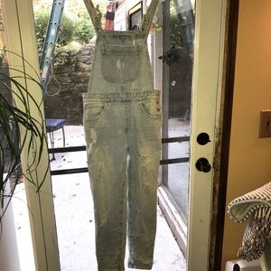 Distressed Light-wash Denim Overalls